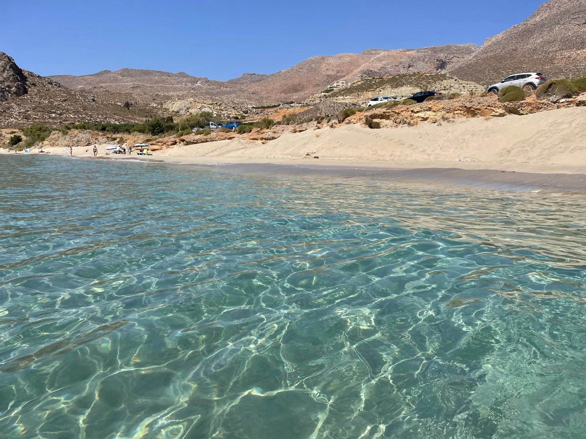 Wild sandy beach with dunes and crystal-clear water in the far east of Crete near Sitia