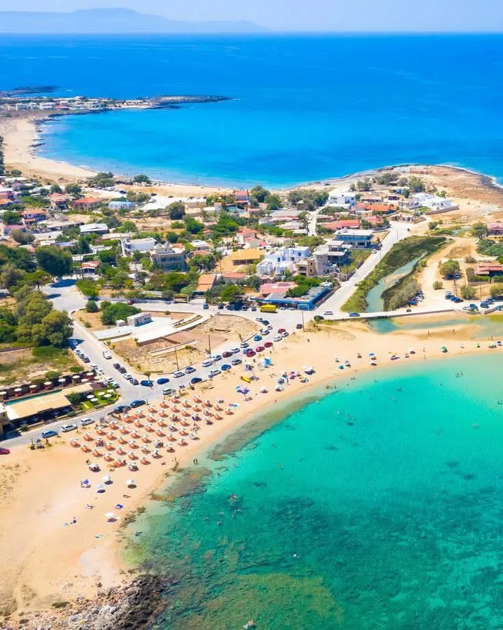 Aerial view of Stavros Beach near Chania — immortalised in Zorba the Greek