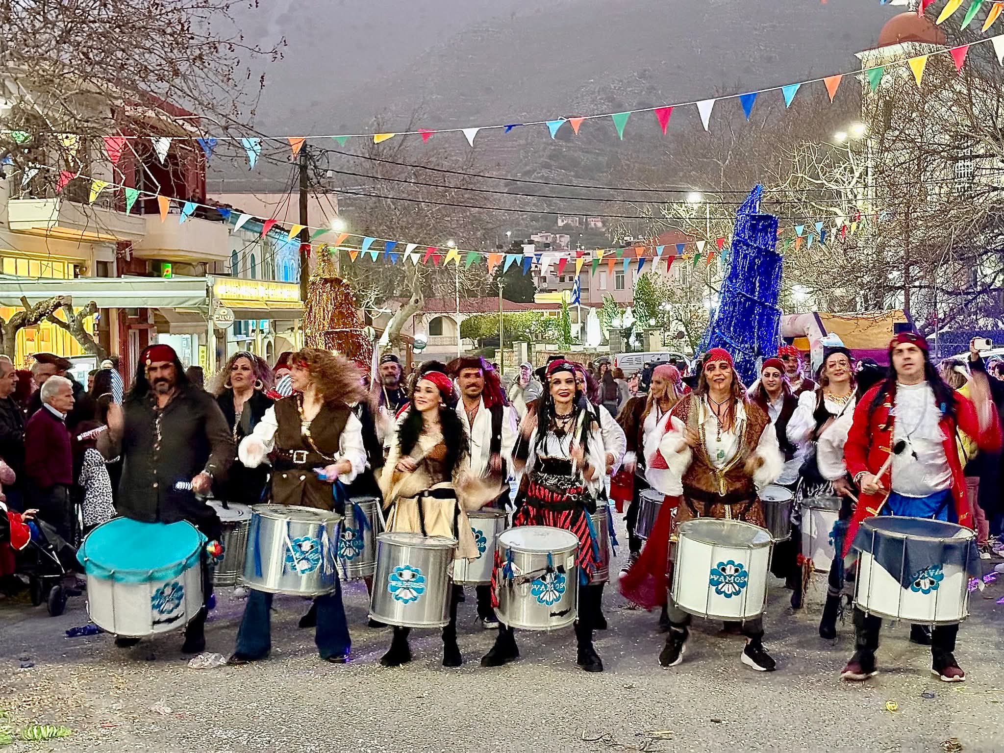 Cretan village carnival: a costumed drum band