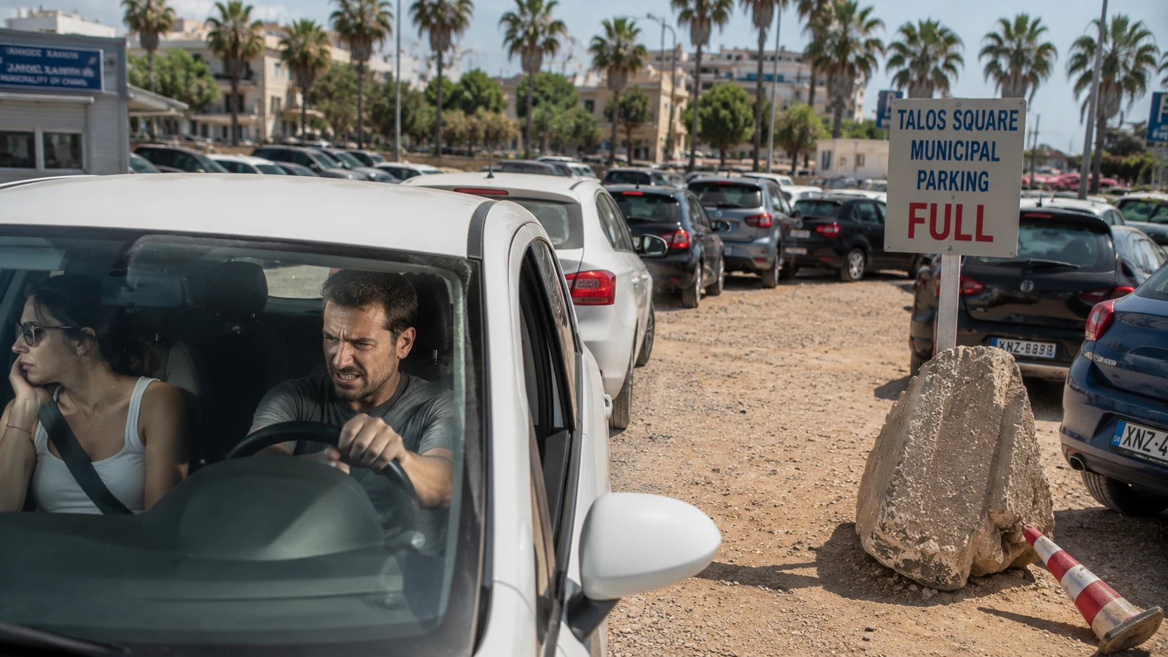 Talos car park in Chania completely full in July — the reality of summer chaos