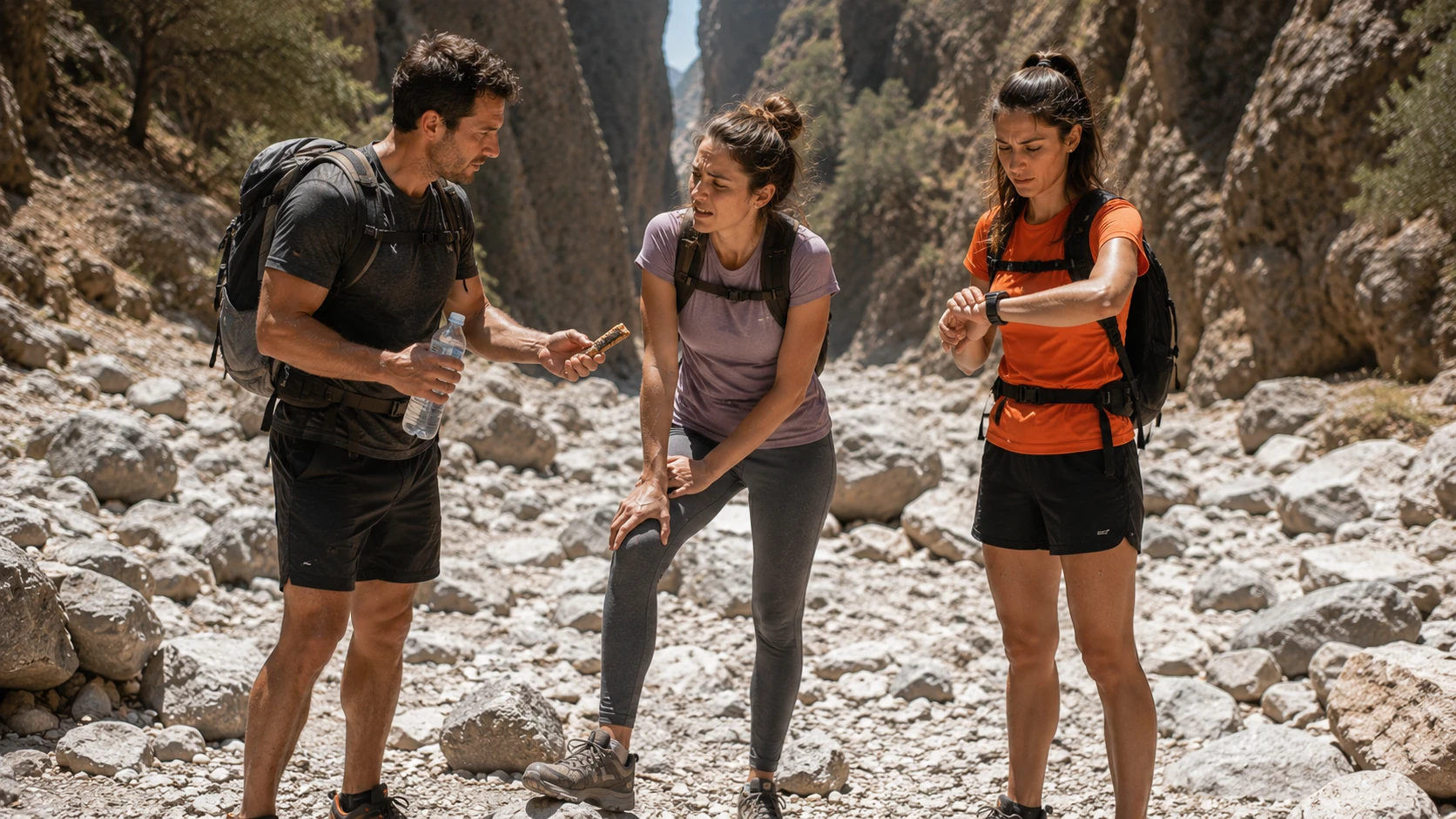 Hikers ready to set off from Omalos at sunrise