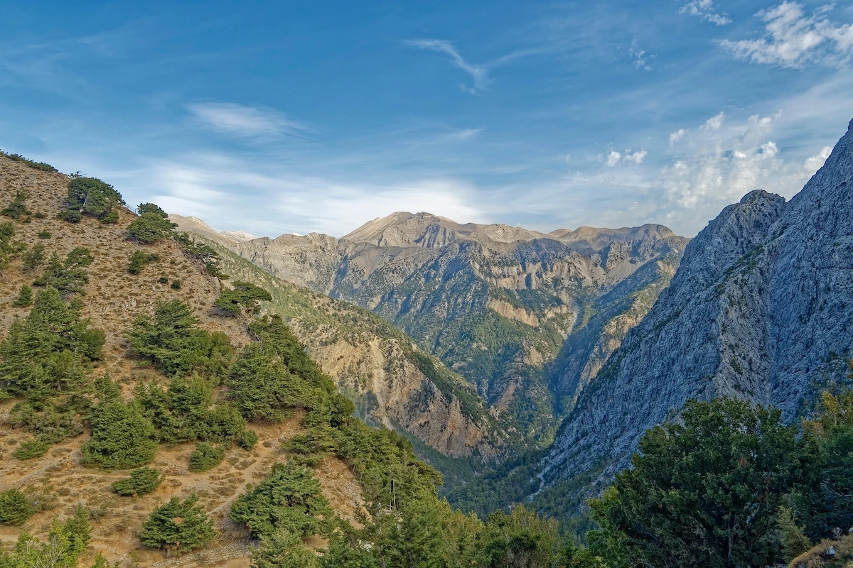 Rocky trail on Crete's south coast plunging towards the Libyan Sea
